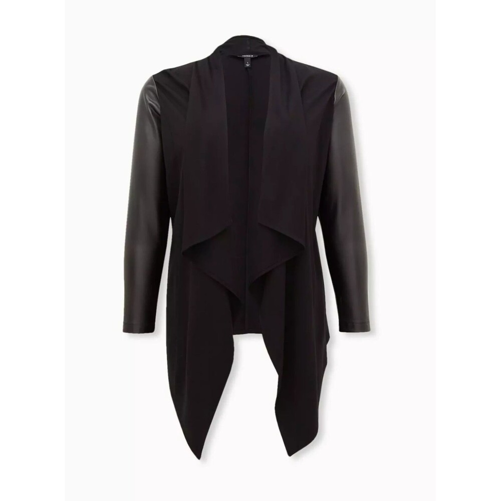 NWT Torrid Black Ponte & Faux Leather Drape Front Kimono 3X 22-24 Plus